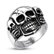 316L Stainless Steel Triple Skull Cast Ring