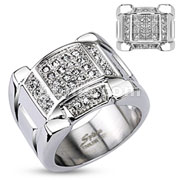 Stainless Steel Micro Paved Multi Clear CZs Arc Top Band Ring