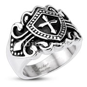 Stainless Steel Royal Cross Shield Decorated Wide Cast Ring