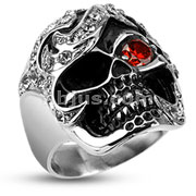 Stainless Steel Multi CZ Decorated Pirate Treasure Skull Wide Cast Ring