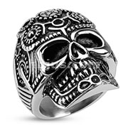Stainless Steel Decorated Pentagram Gear Skull Wide Cast Ring