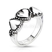 Stainless Steel Triple Hearts Cast Ring