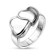 Stainless Steel Double Hugging Hearts Casted Band Ring