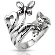 Stainless Steel Extruding Nature of Butterflies and Hearts Ring