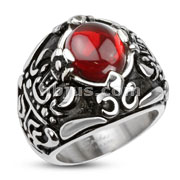 Stainless Steel Royal Crown Red Stone Center Cast Ring