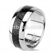 316L Stainless Steel Carbon Fiber Inlay Center Dome Band Ring