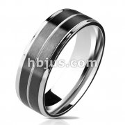 316L Stainless Steel Black IP Stripe Band Ring