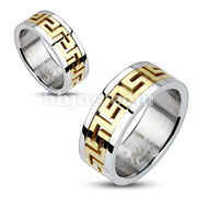 316L Stainless Steel Gold IP Maze Pattern Center Band Ring