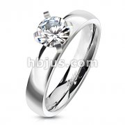 316L Stainless Steel Clear CZ Solitaire Prong Set Ring