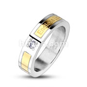 316L Stainless Steel Gold IP Center Engraved 'Endless Love' with CZ Band Ring
