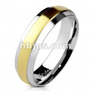 Stainless Steel 2-Tone Gold IP Center Grooved Band Ring