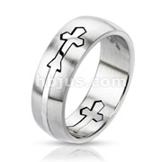 Stainless Steel Dome Cut Out Cross Band Ring