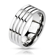 Stainless Steel 4 Groved Band Ring
