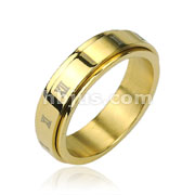 316L Stainless Steel Gold IP Roman Numerals Center Spinner Ring