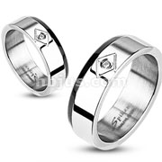 316L Stainless Steel Duo Tone Black IP Single Edge Band Ring with CZ