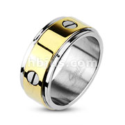 316L Stainless Steel Duo Tone Gold IP Center with Bolt Design Ring