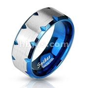 316L Stainless Steel Ring with Blue IP Faceted Edge Accent
