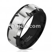 Stainless Steel Black IP with Matte Finish Center with Faceted Edges Band Ring