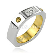 316L Stainless Steel Square Faceted 8 CZ Accent Ring