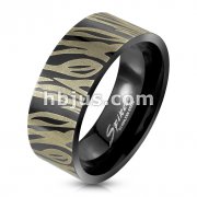 316L Stainless Steel Ring Black IP Ring with Zebra Print