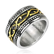 316L Stainless Steel Gold IP Tribal Vine Link Armor Wide Ring 