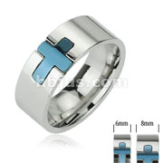 316L Stainless Steel Ring with Blue IP Cross