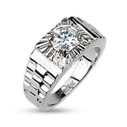 316L Stainless Steel Temple CZ Stage Prong Center Cast Ring