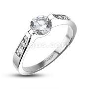 316L Stainless Steel Solitaire CZ Wedding Band Ring with Paved CZs on Sides
