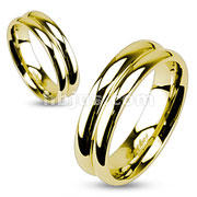 Gold IP Stainless Steel Double Dome Mirror Polished Band Ring