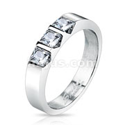 Stainless Steel Triple Square Cut CZ Set Band Ring
