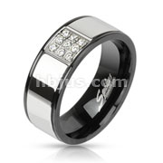 Stainless Steel 2-Tone Black IP with 9 Paved CZ Centered Band Ring