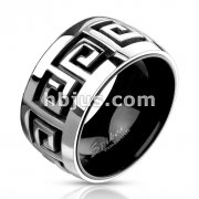 Stainless Steel Two Tone Black IP with Grooved Maze Band Ring