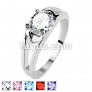316L Stainless Steel CZ Solitaire Prong Set Hollow Ring
