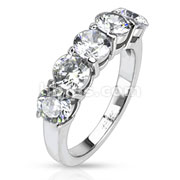 Stainless Steel Five Oval CZ Prong Set Classic Band Ring