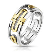 Stainless Steel Duo Tone Gold IP Hollow Encircle Pattern Ring