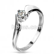 Stainless Steel Prong CZ Solitaire Framed with Twist Band Ring