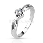 Stainless Steel Prong CZ Solitaire Single Knotted Frame Band Ring