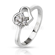 Stainless Steel Multi Paved CZs Flower Within Hollow Heart Band Ring