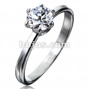 Stainless Steel Classic Prong Set CZ Solitaire Band Ring