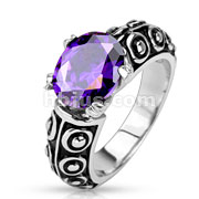 Stainless Steel Faceted Violet Oval Gem of the Sea Cast Ring