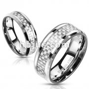 Stainless Steel White Carbon Fiber Inlay Band Ring