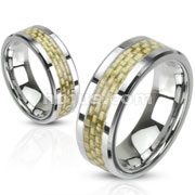 Stainless Steel Gold Carbon Fiber Inlay Band Ring