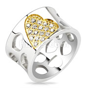 Stainless Steel Multi CZ Paved Within Gold IP Heart with Floating Hearts Dicut Band Ring  