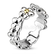 Stainless Steel Gold IP Accent Multi Flower Cast Ring