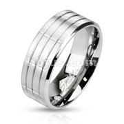 Stainless Steel Triple Grooved Band Ring