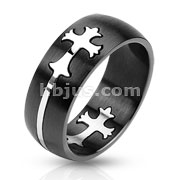 Stainless Steel Two Tone Dome Cut Out Celtic Cross Band Ring 