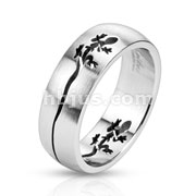 Stainless Steel Dome Cut Out Gecko Band Ring