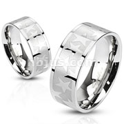 Stainless Steel Two Tone Shiny Star Pattern Band Ring