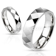 Stainless Steel Diamon Cut Faceted Band Ring