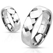Stainless Steel Honey Comb Cut Faceted Band Ring